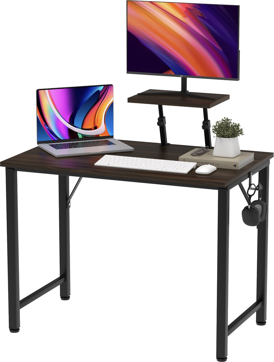 PIPIPOXER Bureau met in hoogte verstelbare monitorstandaard, computerbureau, pc-bureau, 80x40x75cm, Zwart