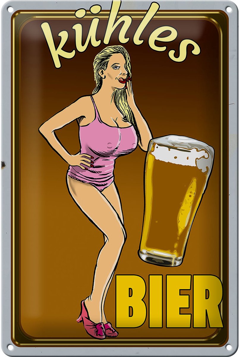 Blechschild Pinup 20x30cm kühles Bier