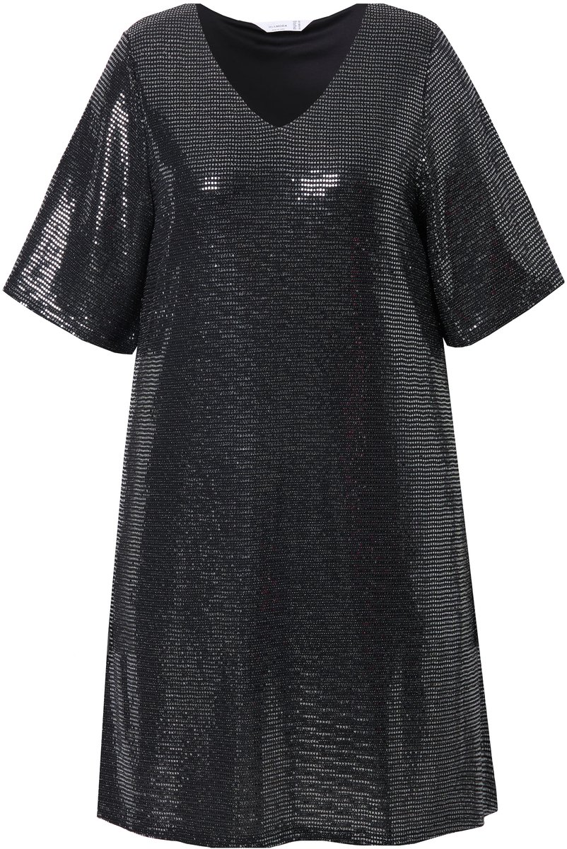 MIAMODA - Dames - Jurk A-lijn pailletjes-look 3/4-mouwen - Zilver - Maat 56
