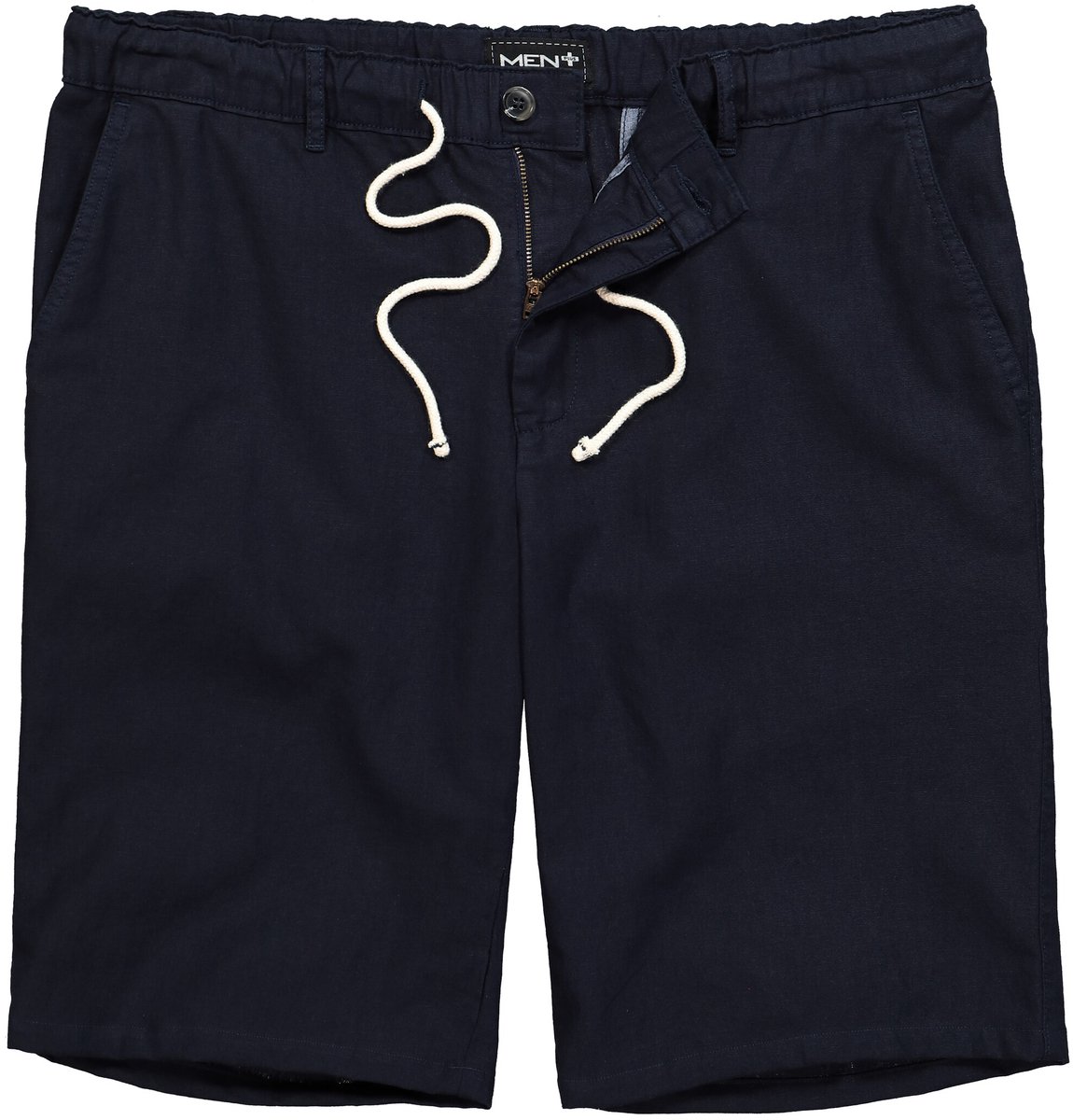 Men Plus - Heren - Linnenmix-Bermuda relaxed fit elastische tailleband - Navy blauw - Maat 64