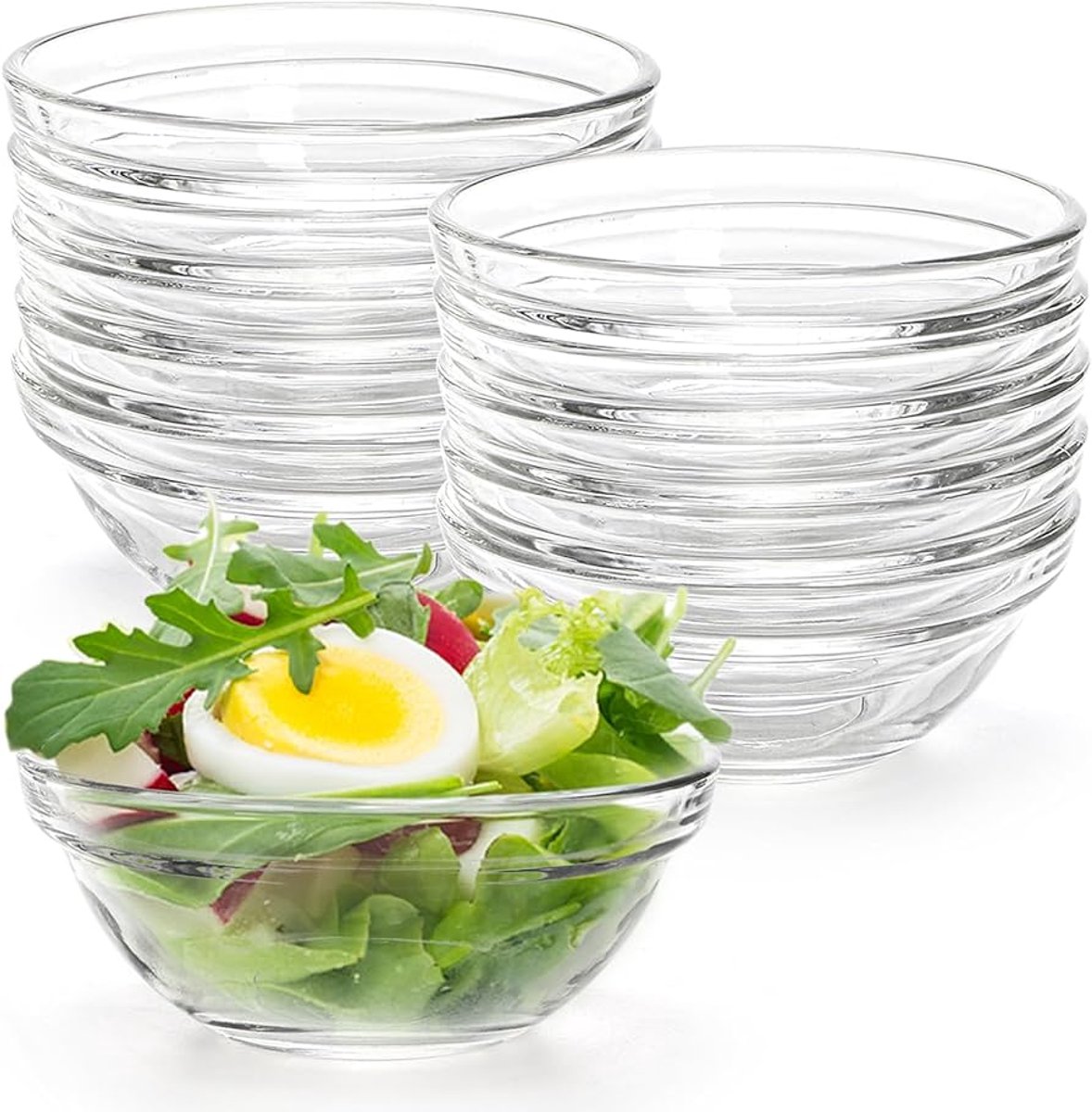 Set van 12 glazen kommen - 9 cm mini salade en dessert - transparant