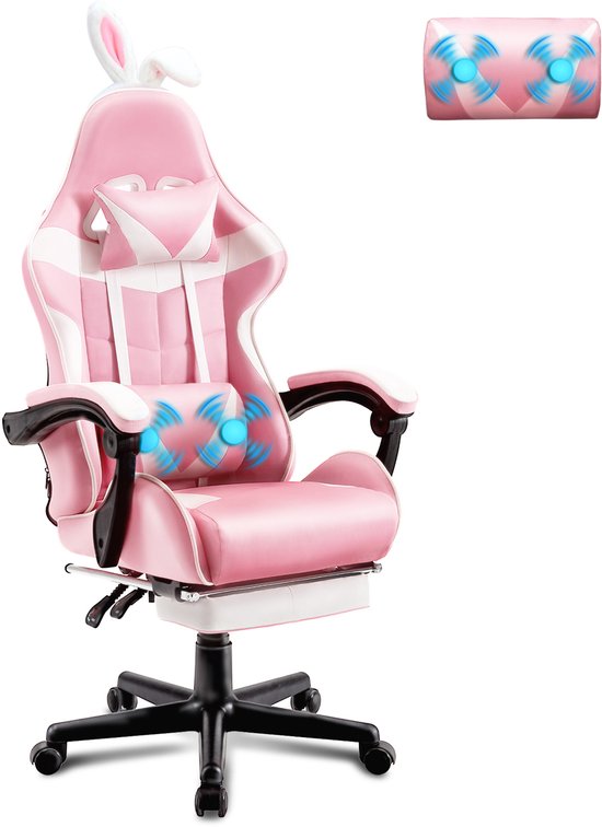Soontrans Roze-Gaming Stoel met Inklapbare Voetensteun, - Soontrans - €93,99