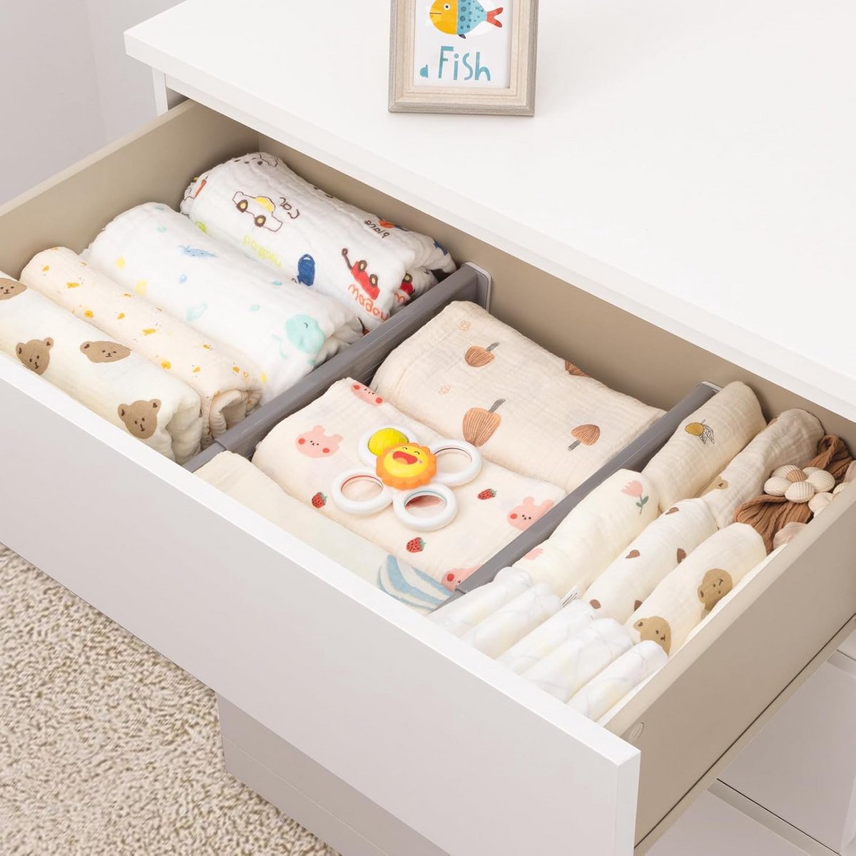Set van 8 Verstelbare Ladeverdelers 32,6 - 56 cm - Kunststof Ladeorganizer Lichtgrijs