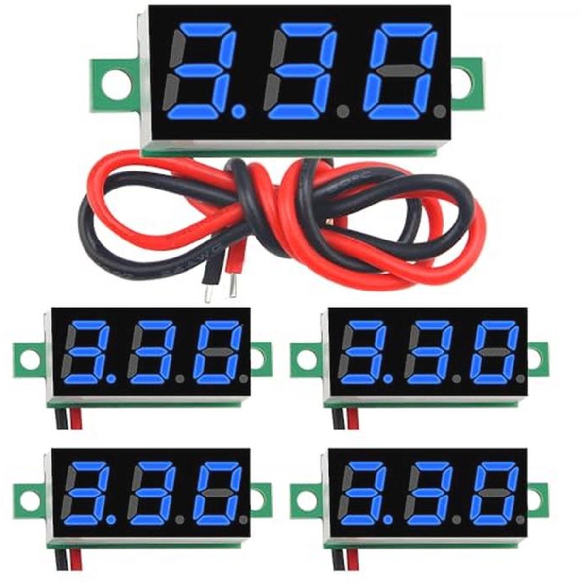 5 Stuks Mini Digitale Voltmeter 0.28 Inch - Nauwkeurige DC Metingen en Omgekeerde Polariteit Bescherming