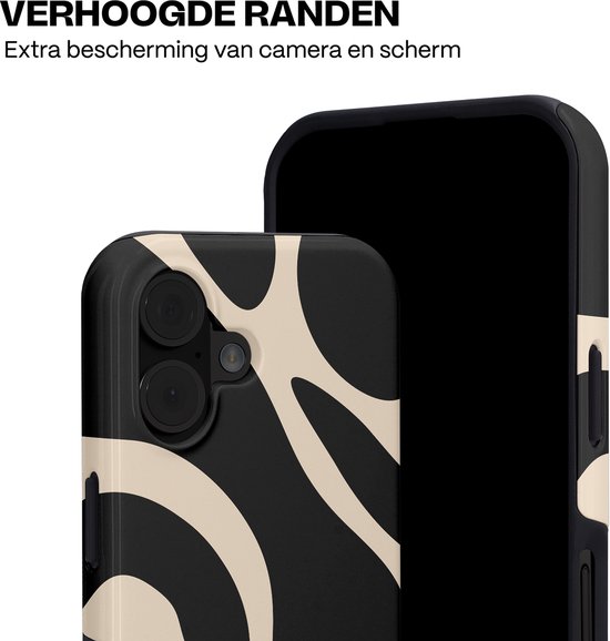Casetastic Hoesje Geschikt voor Apple iPhone 16 Magsafe - Stijlvolle Beschermende Duo-layer Case - Zwart Zand Organische Golven