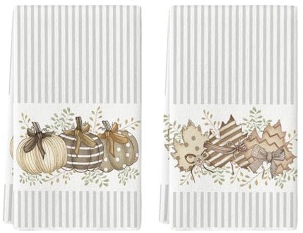 Herfst Keukendoeken Set van 2 met Esdoornblad en Pompoenen – 42 x 65 cm