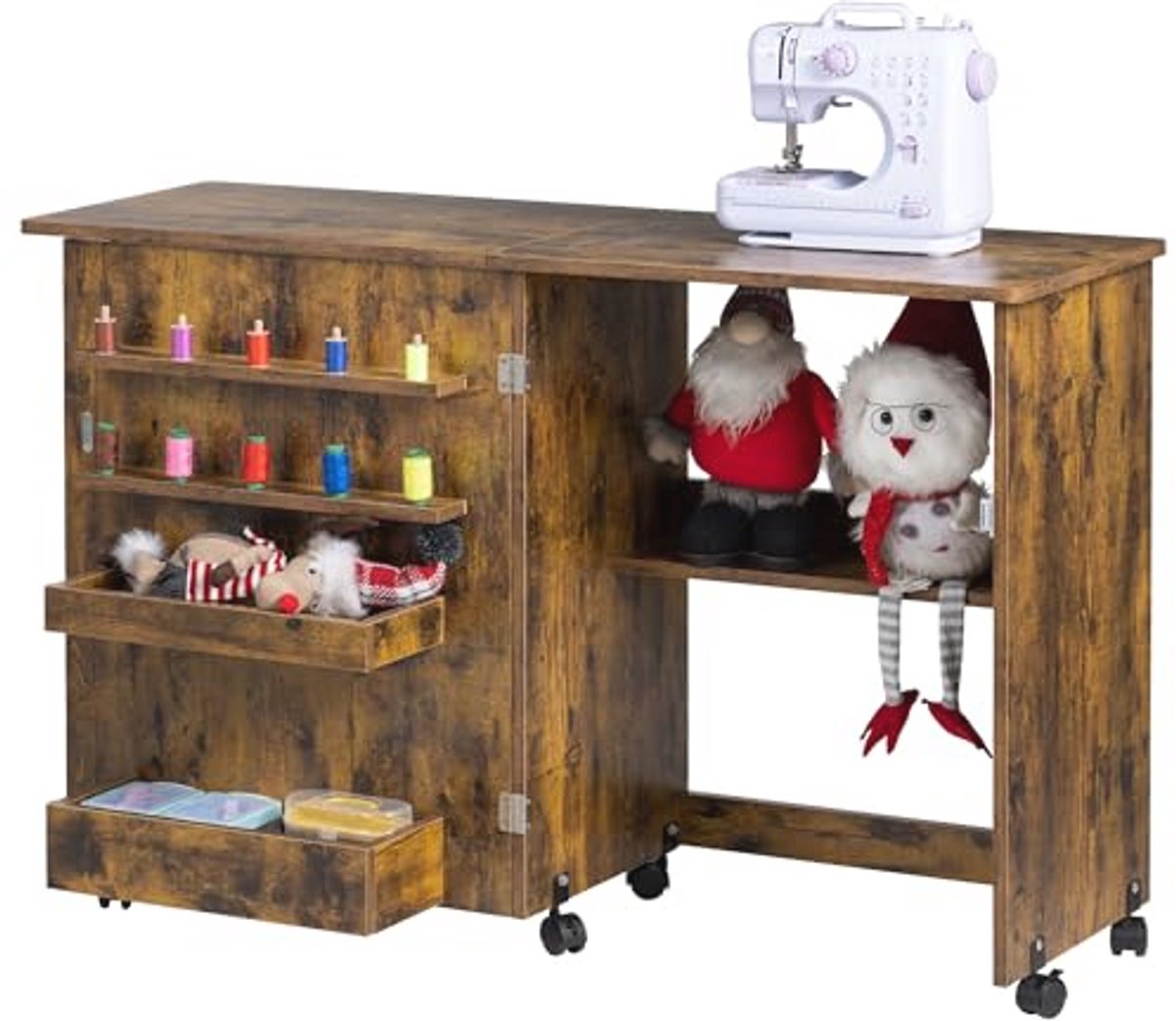 Opvouwbare naaitafel - Multifunctionele naaimachinetafel met compact ontwerp, wielen en opbergruimte