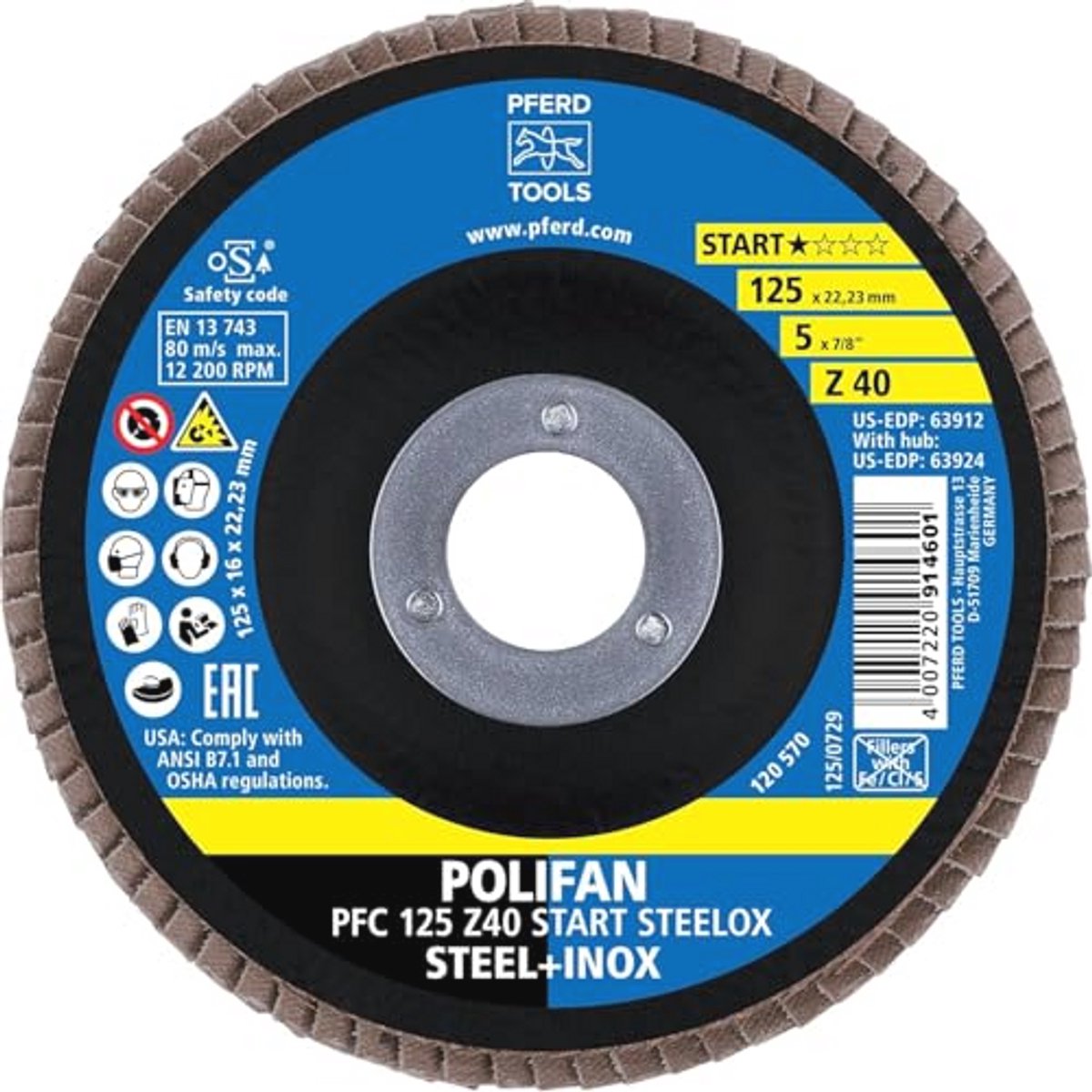Conische Waaierschijven voor Staal en Roestvrij Staal - 10 Stuks - 125x22,23 mm - Z40