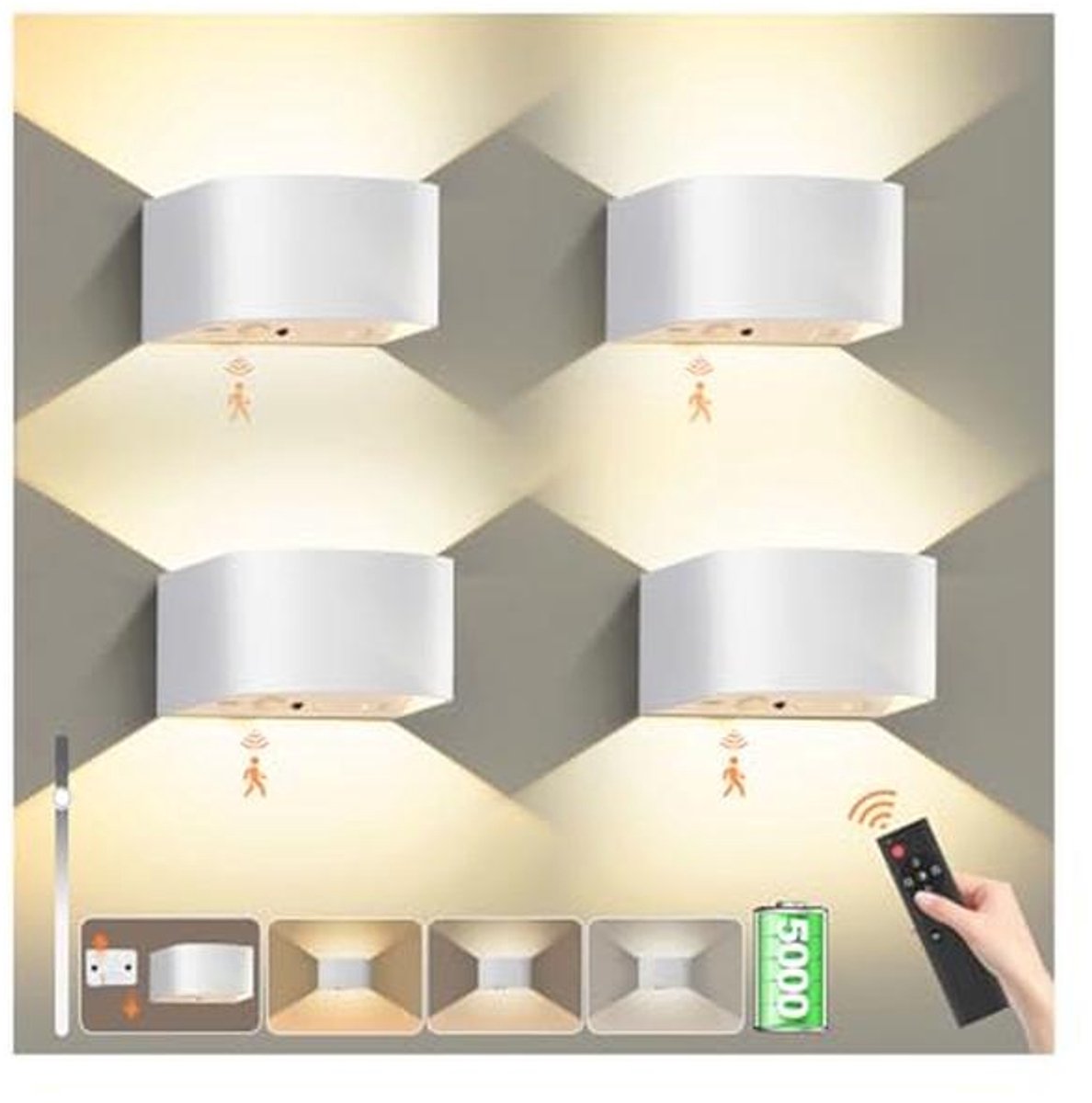 Draadloze wandlamp met bewegingssensor - Oplaadbare ledlamp zonder stroomaansluiting - Instelbare helderheid en kleurtemperatuur - Ideaal voor trap, hal, garage