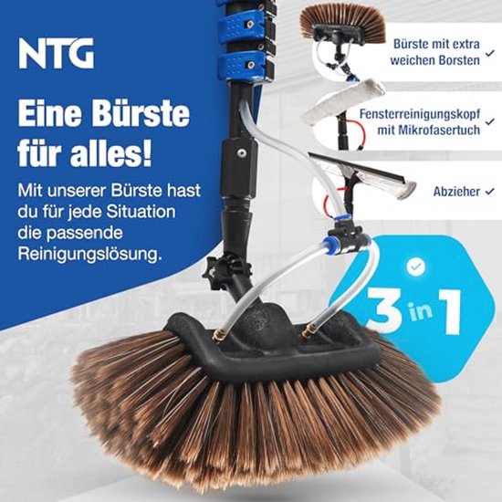 Telescopische Wasborstel 3-in-1 met Microvezeldoek en Zeepdispenser voor Ramen en Daken — afbeelding 5