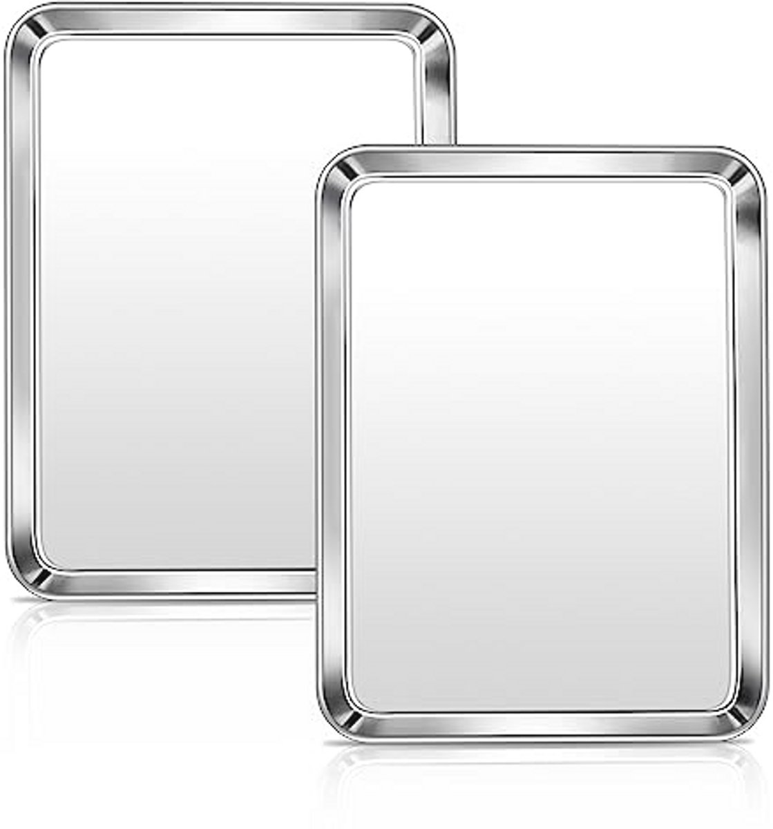 Roestvrijstalen Bakplaat Set van 2 – Gezond en Duurzaam, Voor Bakken en Serveren, 31,6 x 24,6 x 2,5 cm
