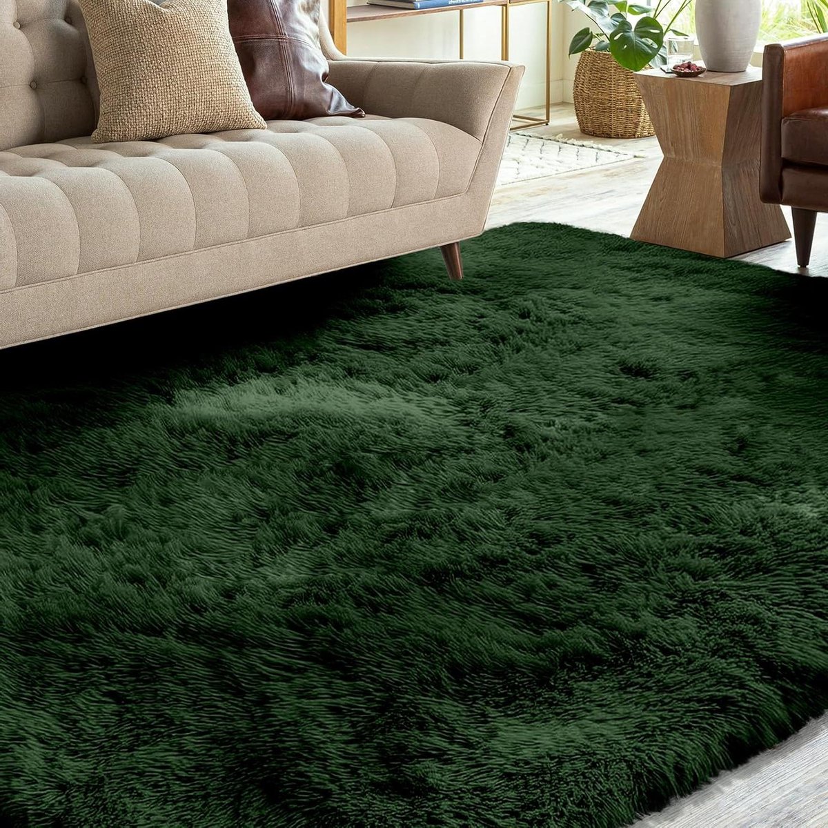 Provento - Hoogpolig tapijt donkergroen 120x160 cm wasbaar antislip woonkamer slaapkamer kinderkamer zacht modernrek.