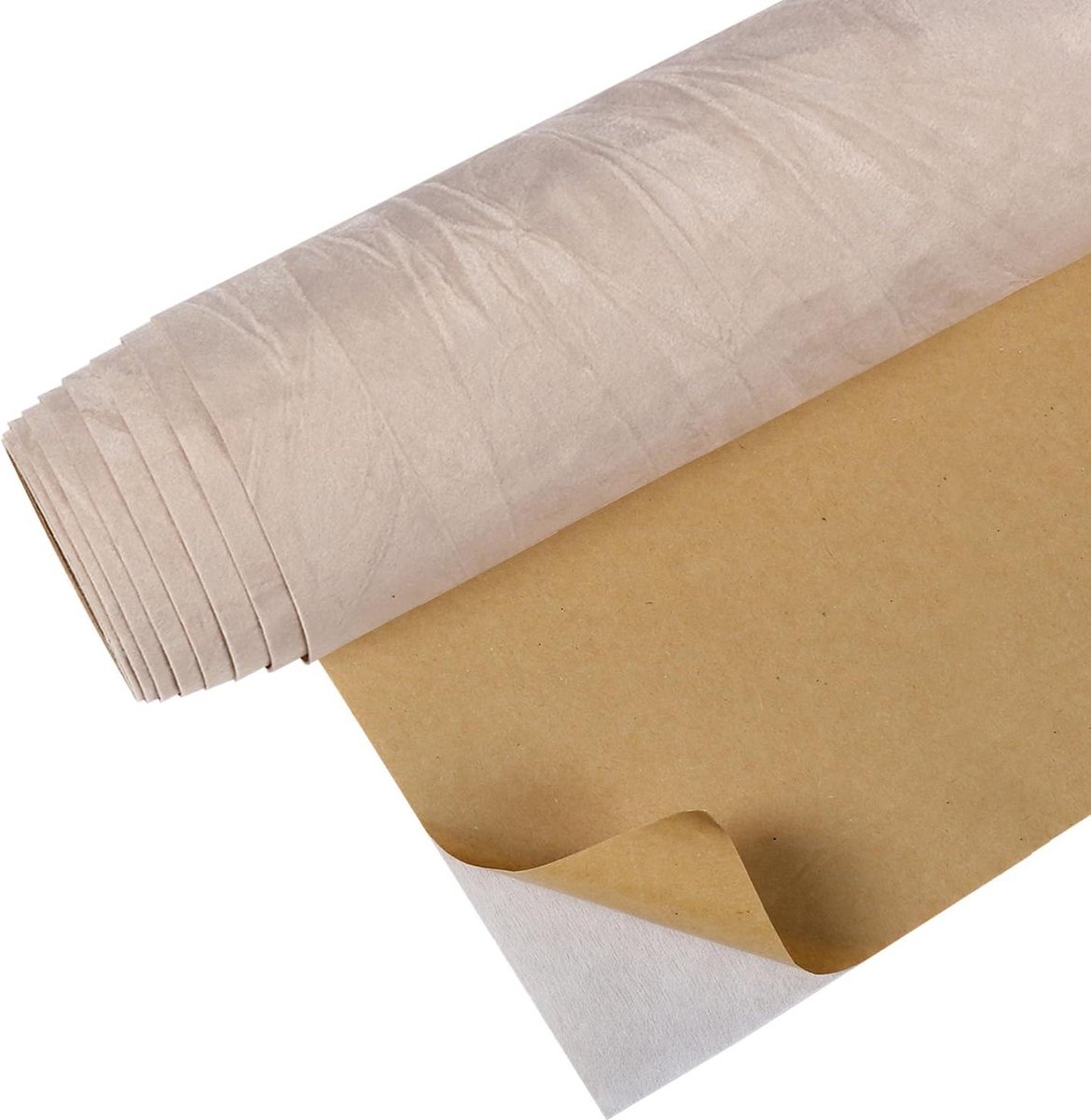Provento - Beige zelfklevend behang met fluweel effect voor meubels en laden in de slaapkamer.