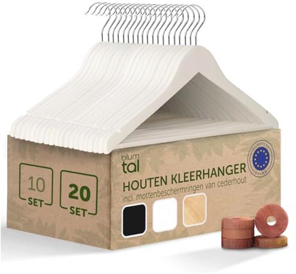 Witte houten kledinghangers - 20 stuks - antislip design met draaibare haken