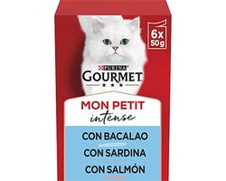 Natte kattenvoeding voor volwassenen met vis in saus, 8 verpakkingen van 6 zakjes van 50 g