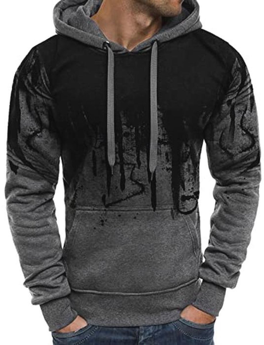 Fleece Hoodie voor Heren met Gradiënt Kleur en Lange Mouwen