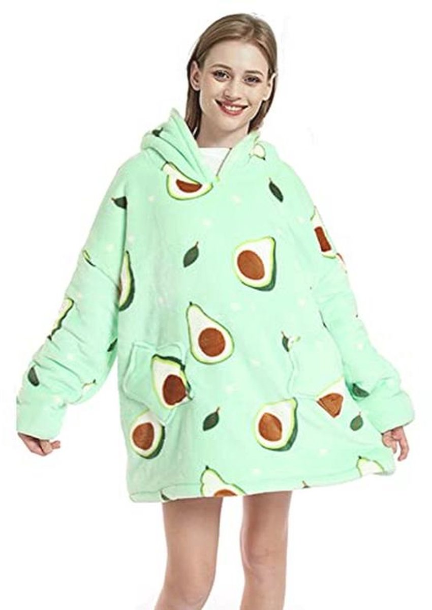 Overize Deken-Hoodie voor Vrouwen - Zachte Avocado Groene Fleece Sweatshirt voor Volwassenen en Kinderen, Perfect voor Winter