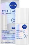 Doos en pompflacon van NIVEA Cellular Epigenetics huidverjongend serum met tekst 'NOUVEAU' en 'EPICELLINE'.