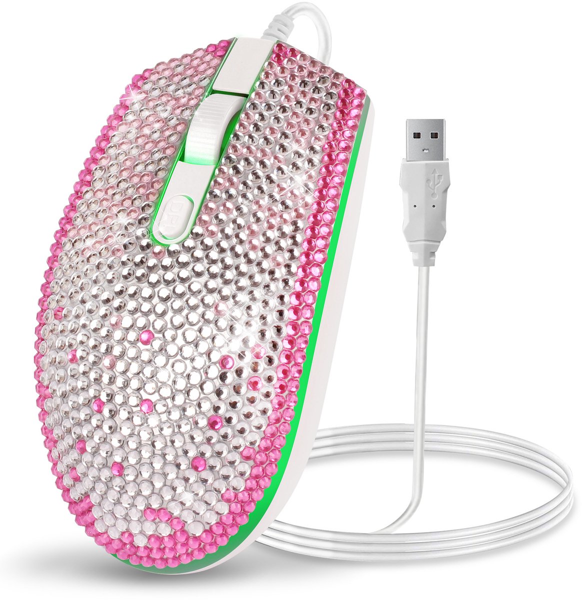 Met diamant bezette USB-muis met diamant-design en decoratieve lampjes