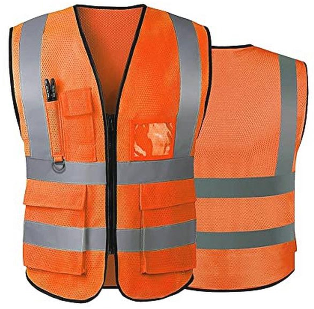 Reflecterend Veiligheidsvest voor Heren en Dames - Hoge Zichtbaarheid met Rits en Zakken - Voldoet aan ANSI/ISEA Normen