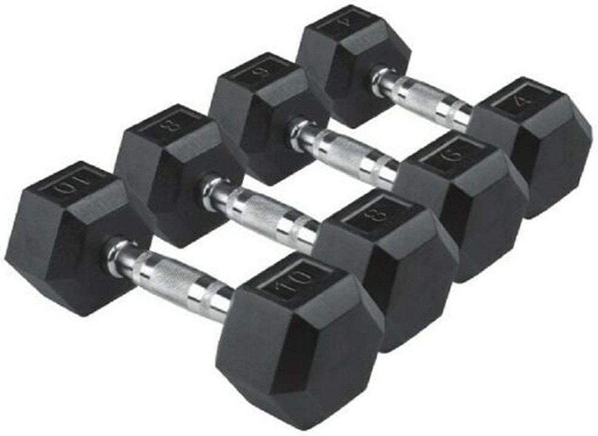 Hexagonale Rubber Dumbbell 1 tot 50 kg voor Thuisgym en Sportschool - Ergonomische Antislip Handgreep, Per Stuk Verkrijgbaar (3 kg)