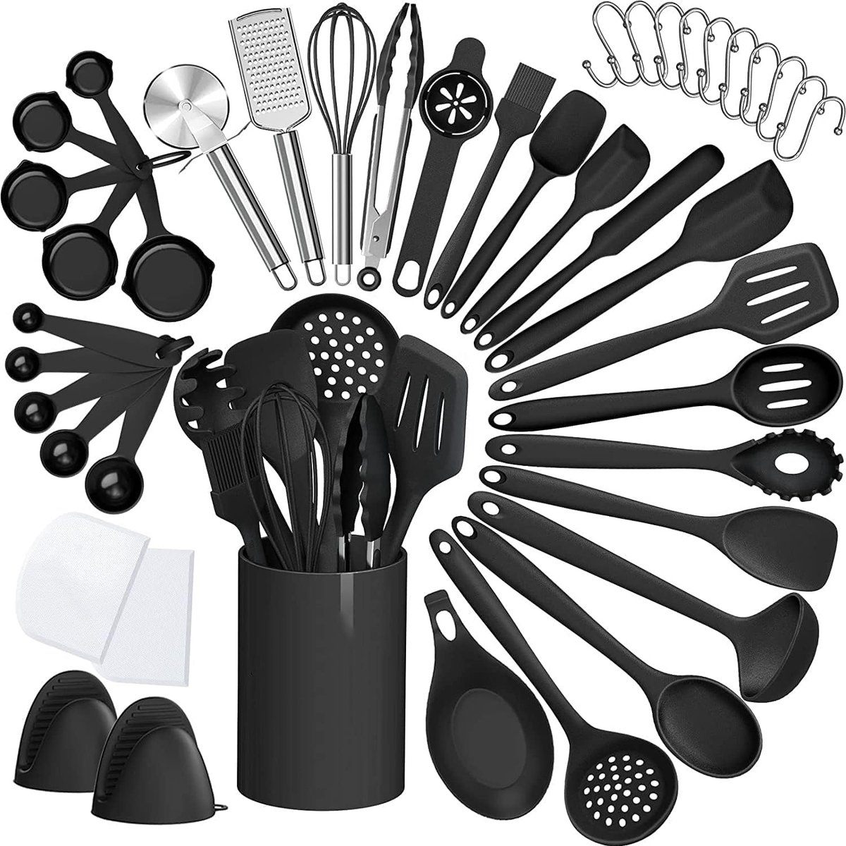 STILVORA Keukengerei-Sets – 43-Delige Keukengerei Set Voor Koken En Bakken, Inclusief Lepels, Spatels En Schrapers, Hittebestendig Tot 210°C – Zwart – Silicium