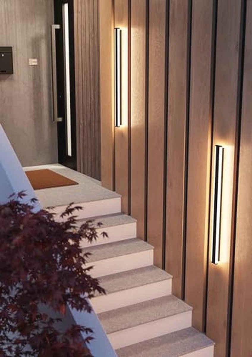 Eglo LED buitenlamp Neviano, rechthoekige buiten wandlamp, wand verlichting met indirect licht, buitenverlichting van zwart metaal en kunststof, warmwit, IP65, 97 cm