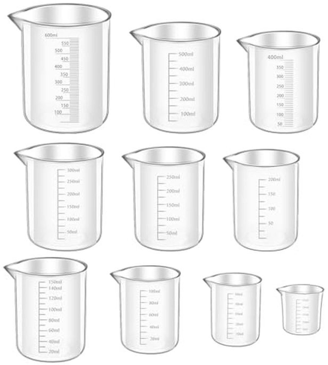 10-delige maatbekerset met diverse maatindelingen voor precisie