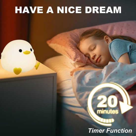 mumisuto Nachtlampje voor kinderen, siliconen eendennachtlampje, USB-oplaadbaar babynachtlampje met timer, draagbaar nachtlampje voor kinderen, touchscreen, verjaardagscadeau voor kinderen en baby's — afbeelding 4