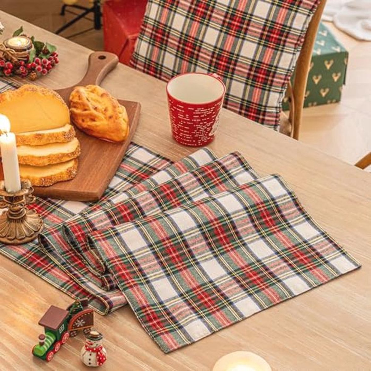 Kerst Tafelloper Rood Wit - Winter Decoratie voor Tafel 72"