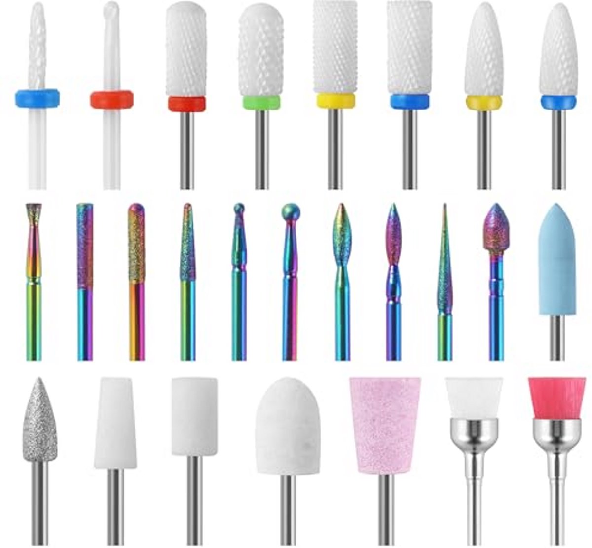Set of 26 Nail Router Bits with 8 Ceramic Nail Cutter Attachments Nail Cutter Nail Cutter for Professionals and Beginners for Nail Salon, Home Use and Pedicure