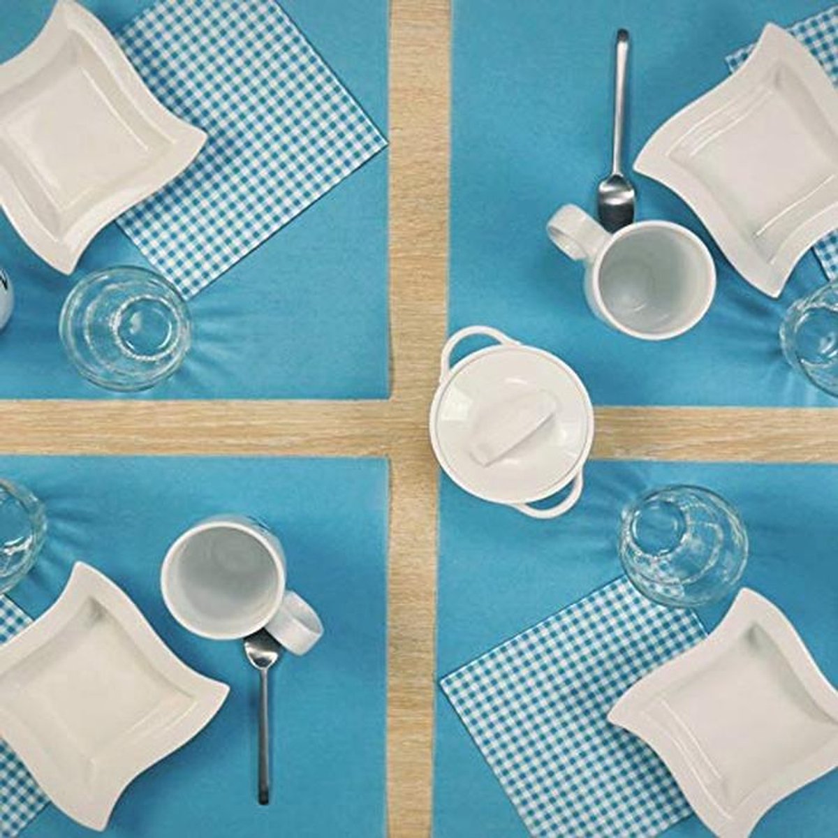 Duurzame 3-in-1 Tafelloper in Turquoise Blauw 0.4 x 4.8 m