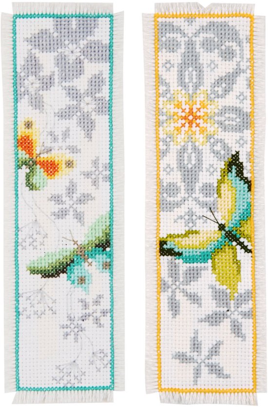 Vervaco - Bladwijzer kit - Vlinder en bloemen set van 2 - PN-0165133 - Borduren - Borduurpakket - Borduurpakket volwassenen - Borduurpakket kind