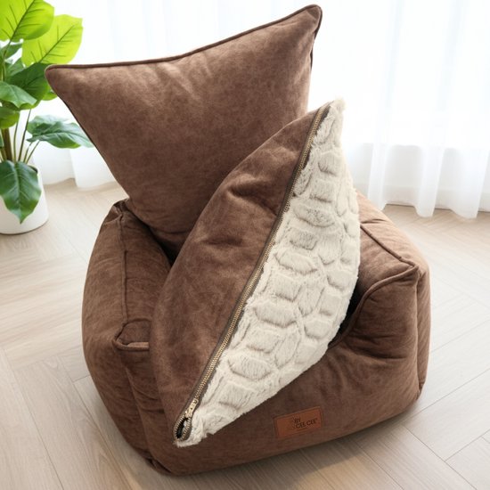 Panier de voiture pour chien Cee Cee - Panier de voiture très Luxe pour chien - Convient pour le siège arrière - Couverture pour chien - Convient également pour le siège passager - Marron - Céline