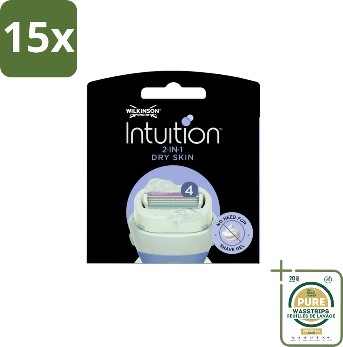 15 x Wilkinson Sword - Navulmesjes - Intuition Mesjes Dry Skin - Verzachtend - 3 mesjes - Grootverpakking - Scheermesjes Droge Huid - Scheermesjes Verzachtend - Scheermesjes Voor Droge Huid - Scheermesjes Met Schuim - Scheermesjes Voor Vrouwen