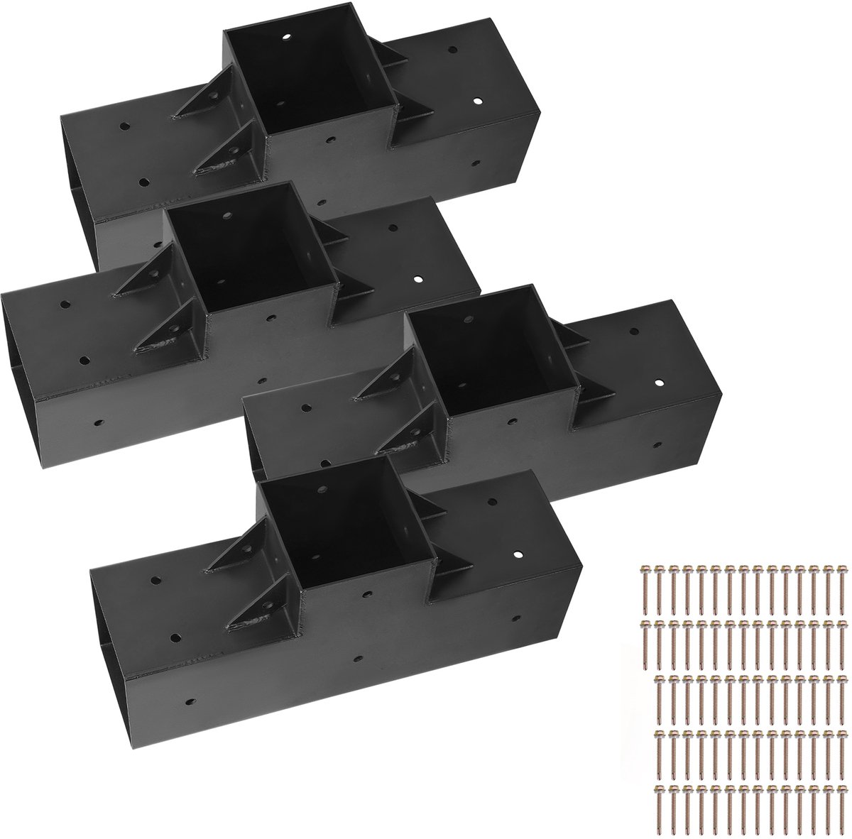 Pergola Kit 4-Stuks, T-Vormig 4x4 Eigenlijk 3.5x3.5 Inch, 3-Weg Beugels voor DIY Houtwerk Gazebo Projecten met Schroeven, Compatibel met 3.5x3.5 Inch Houten Balken voor Buitenvergaderingen en Evenementen