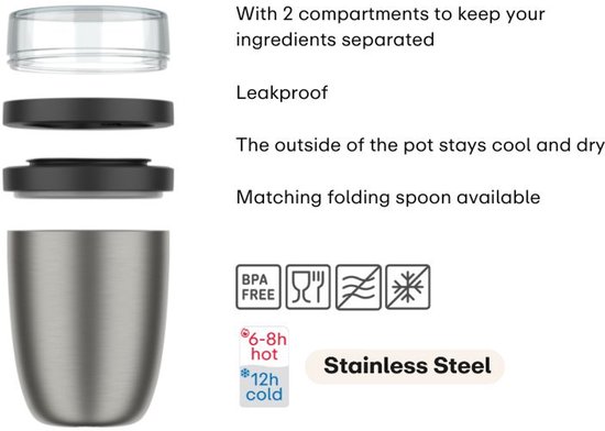 Pot à lunch isotherme Mepal Ellipse - 500 + 200 ml - Boîte à lunch Thermos - Bleu vif