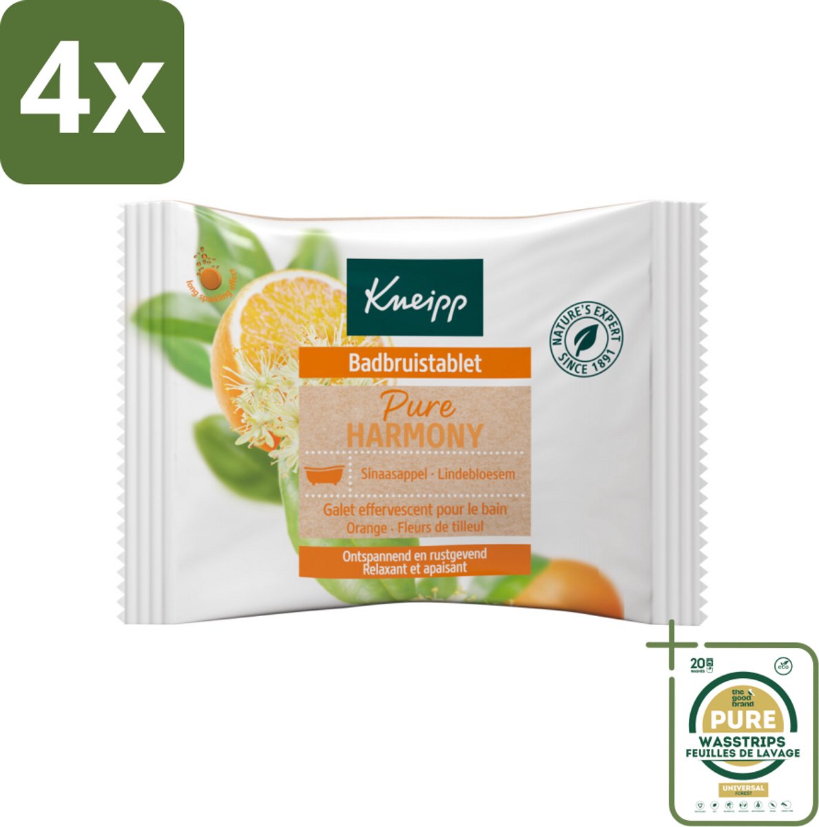 Kneipp - Badbruistablet - Oranje lindebloesem - Voordeelverpakking - 4 stuks - Oranje lindebloesem - Ontspanning