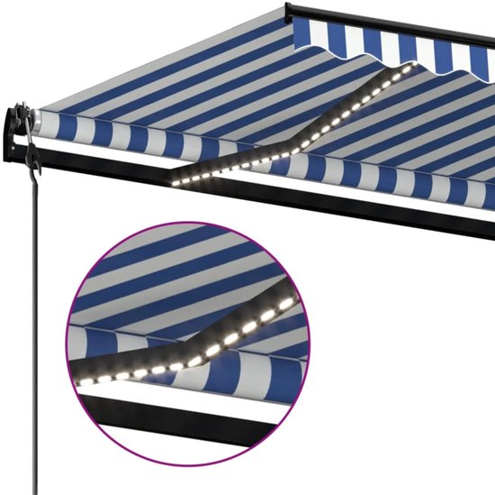 vidaXL Store automatique avec LED et capteur de vent 400 x 350 cm Bleu Blanc
