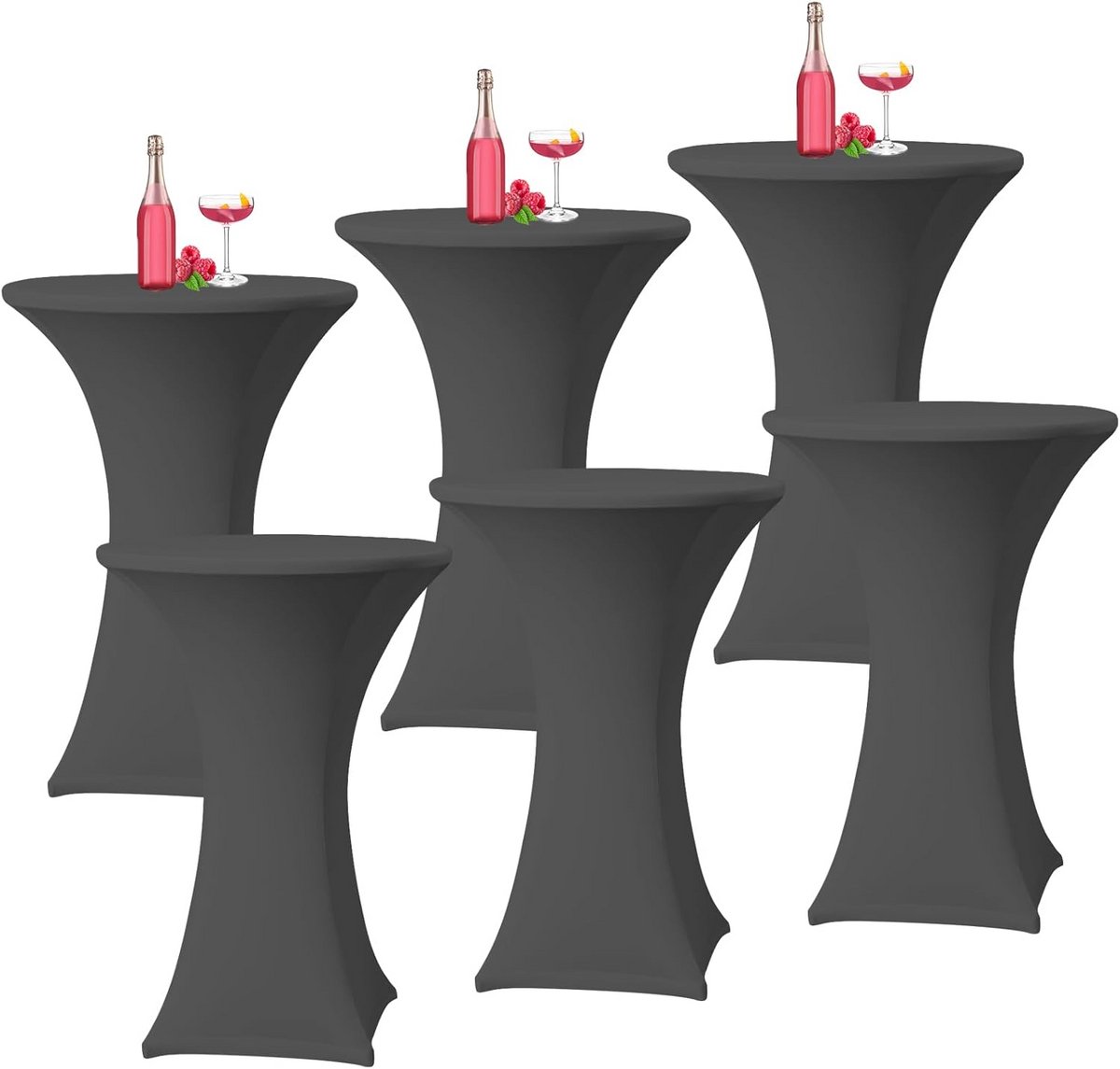 Set van 6 Elastische Bistrotafelhoezen Donkergrijs - Stretchy Tafelkleed voor Ronde Tafels (Ø60-65cm)