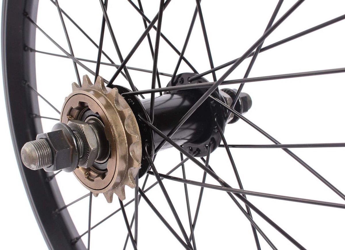 18 Inch BMX Achterwiel Zwart Geanodiseerd Aluminium Wielset 14 mm As met Tandwiel