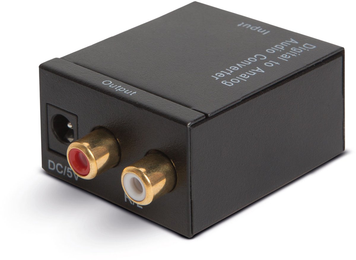Digitale naar Analoge Audio Converter – Toslink & Coax naar RCA – DAC 24-bit – Inclusief USB & Optische Kabel – Metaal – Zwart - 1 Stuks [05147]