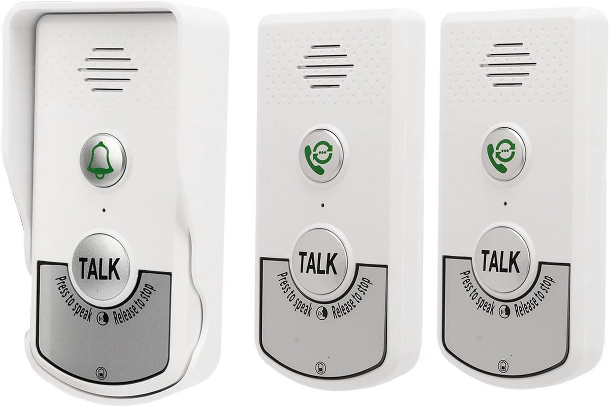 Draadloos Deurbel Intercom Systeem - 1 Buitenbel & 2 Binnenunits - 1000M Bereik - IP54