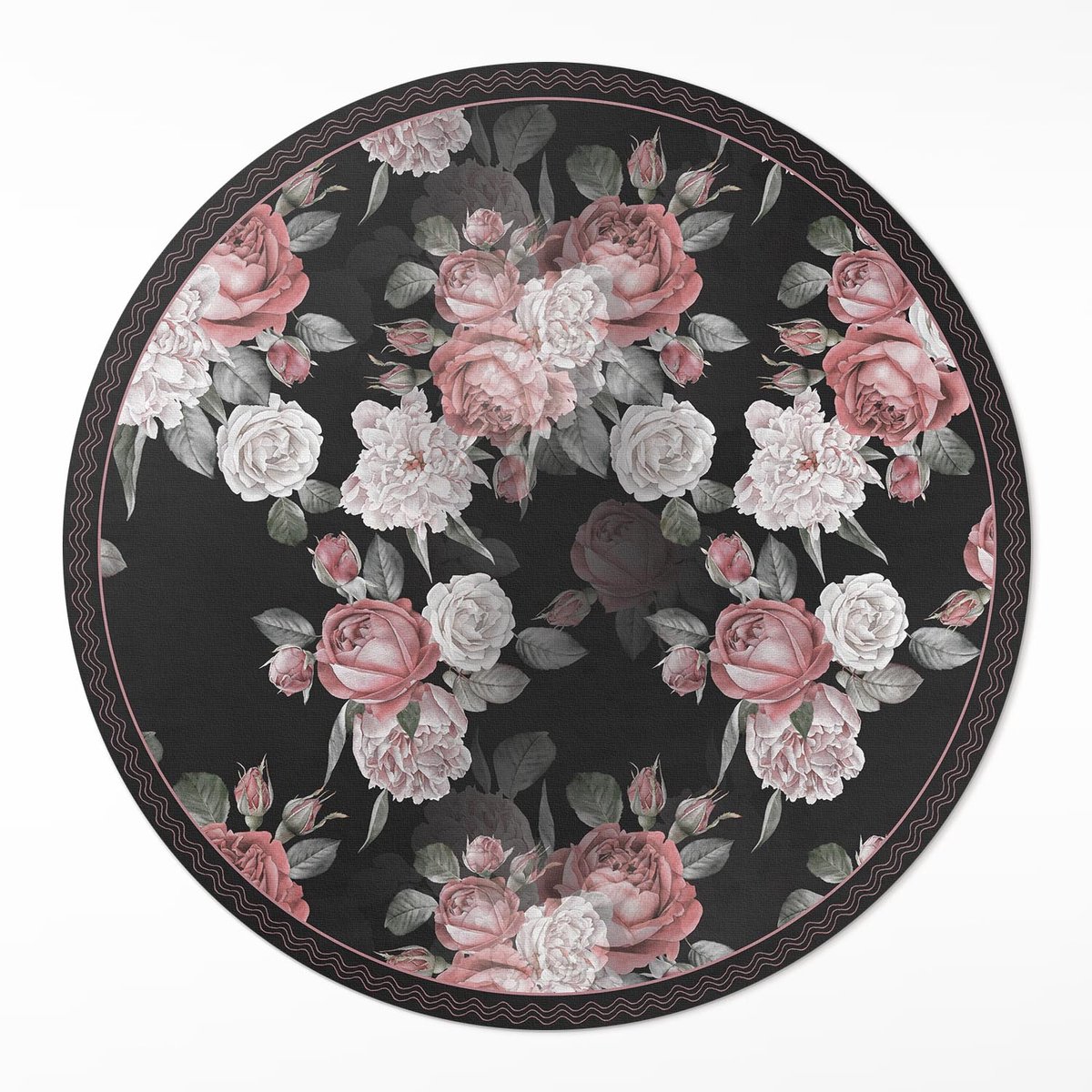 Wallfluent Vinyl Tapijt - Retro Mooie Bloemen Rozen Vloerkleed Op Vinyl - 60 cm - Rechthoek Binnen Tapijt - - Zwart Vinylmat - Haltapijt - Kantoortapijt