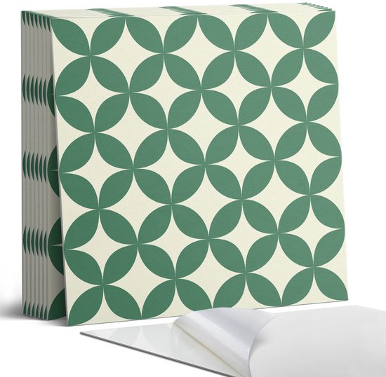 Coloray Plaktegels - Bladmotief in een gaas Portugese Tegels - 30 cm x 30 cm - Groente Plaktegels - 9 stuks - Vierkant PVC Tegels - Plaktegels Keuken - Zelfklevende Vloertegels - Vinyl Tegels - Zelfklevende Tegels