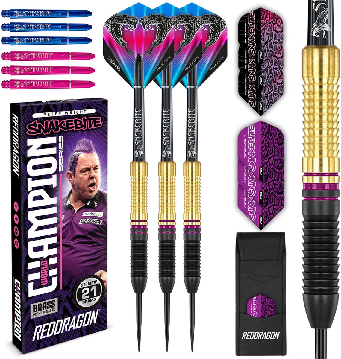 Red Dragon Peter Wright Snakebite Brass Dartshopper Exclusives - Dartpijlen