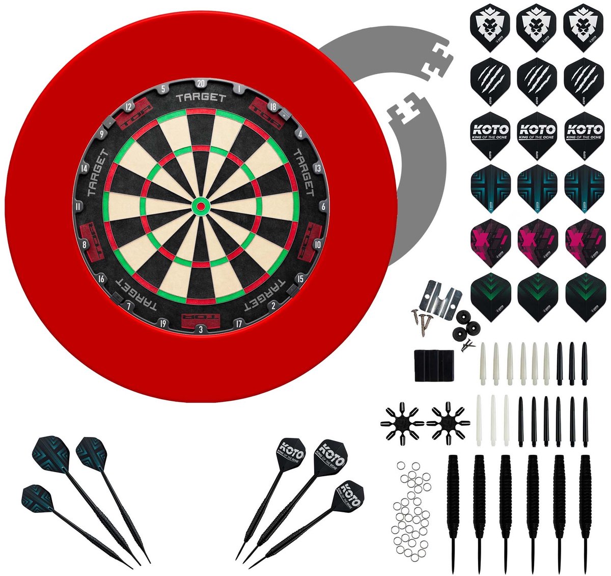 Target TOR Dartbord + 4 Pieces Surround + KOTO Accessory Kit Steeltip Black 90 Pieces - Dartset