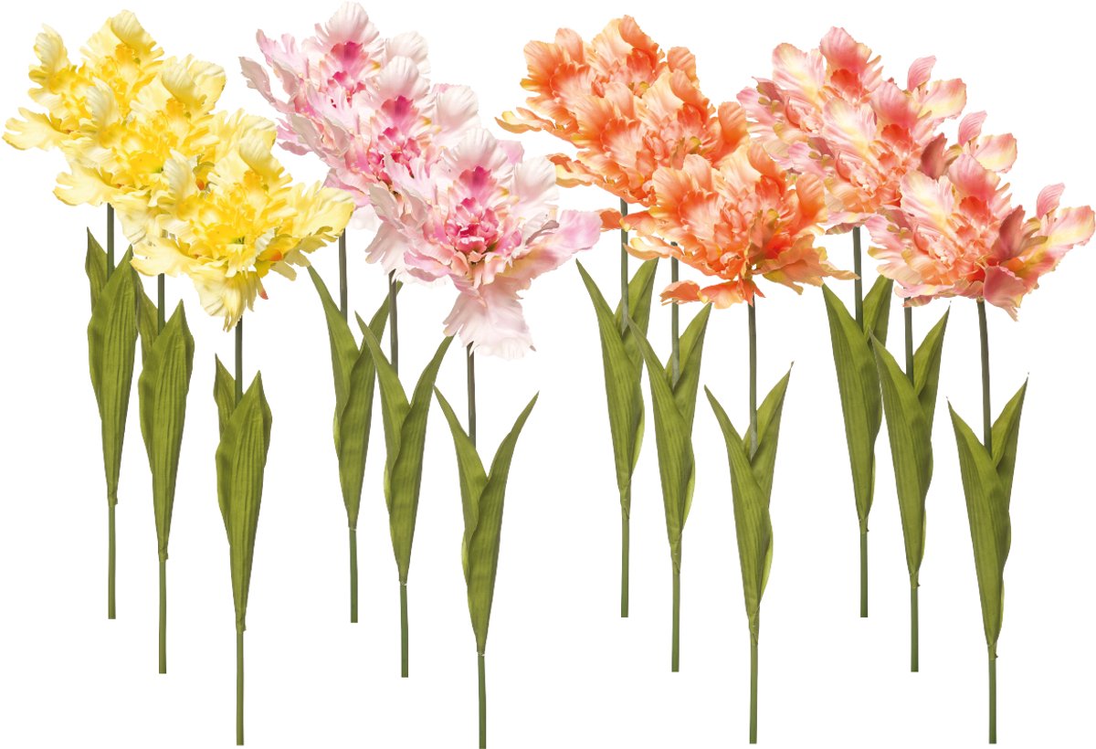 Emerald - Kunstbloem Tulp Parrot 68cm - Set van 12 - Kunstplant voor binnen