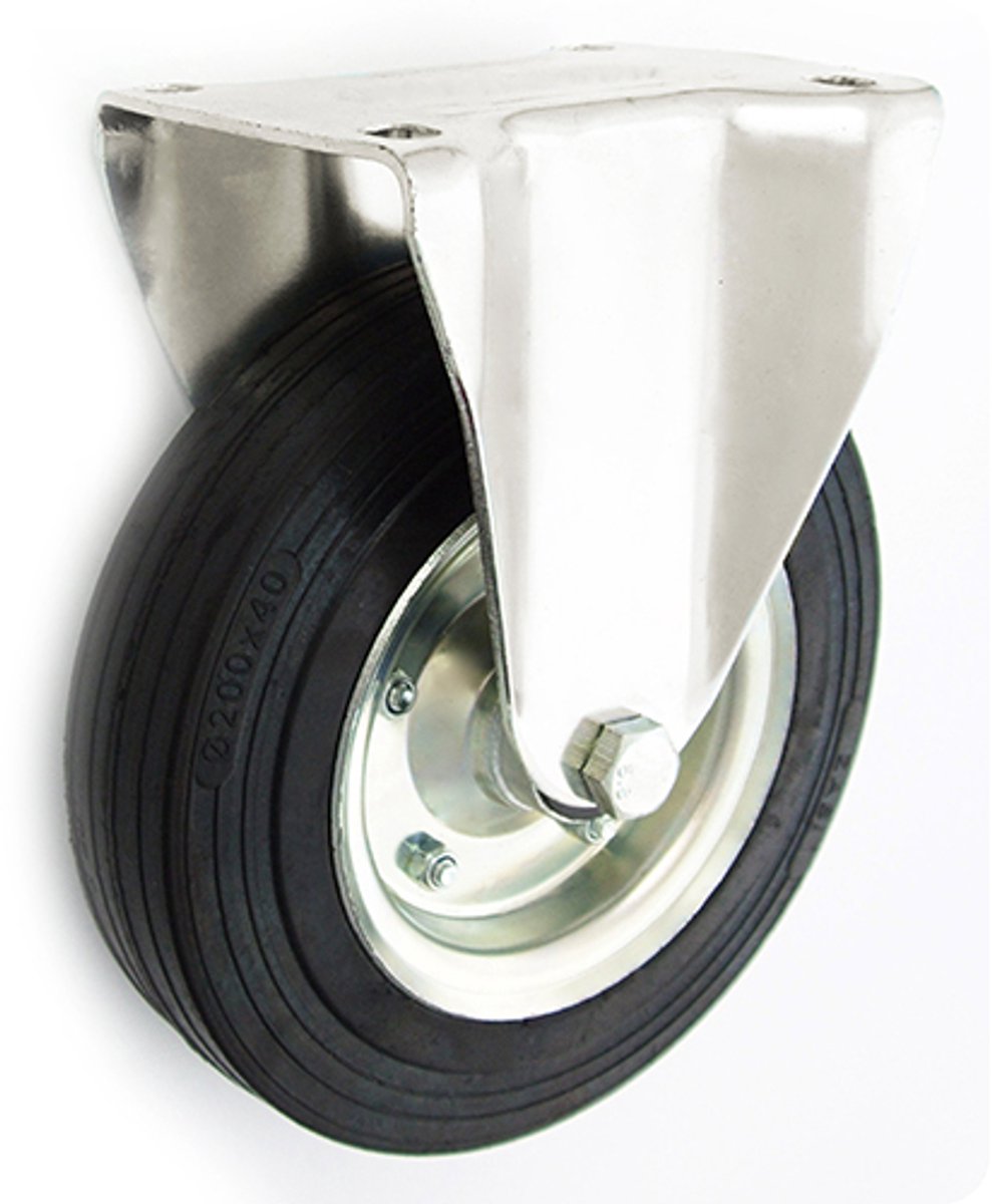 Zwenkwiel metaal-rubber 200mm, vaste behuizing, 250kg