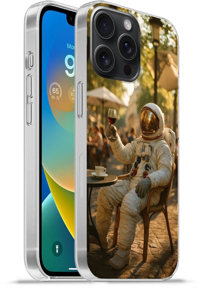 Telefoonhoesje Geschikt voor iPhone 15 Pro Max hoesje - Wijn - Rood - Terras - Koffie - Siliconen Telefoonhoesje Telefoonhoesje